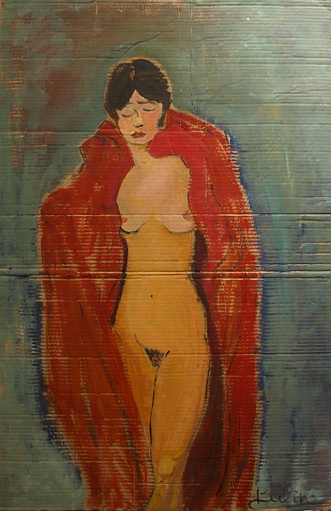 DONNA COL MANTO ROSSO